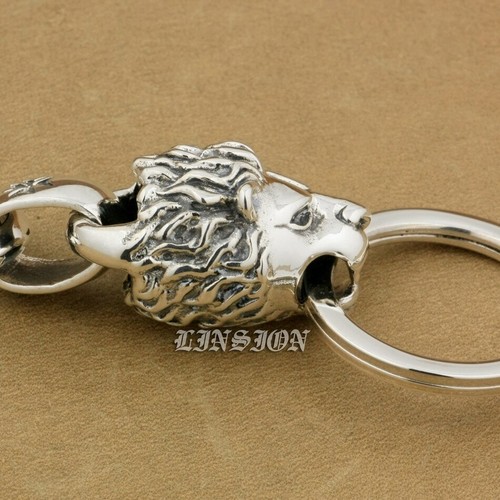 Skull Hook 925 Sterling Silver Lion KeyRing Biker Punk Keychain Belt Clip 9T020A - Picture 6 of 8