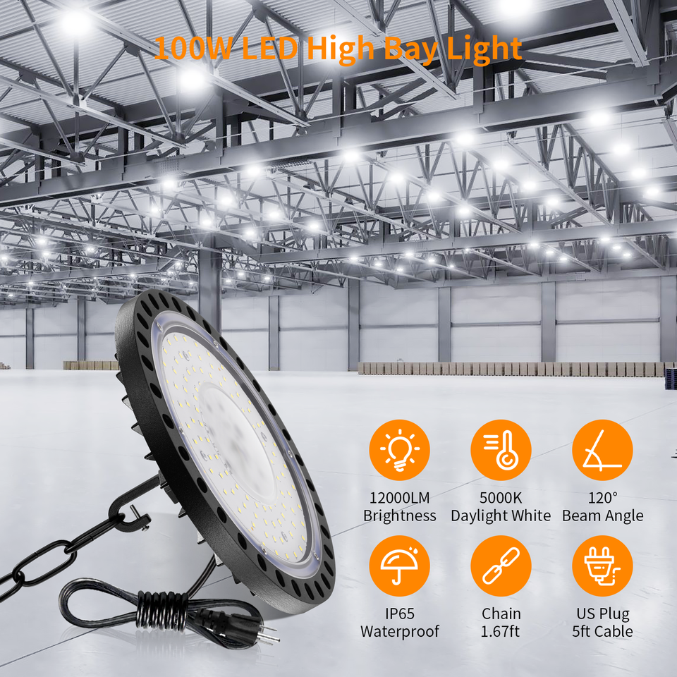 4Pack 100W UFO LED High Bay Light Shop Lights Warehouse Gym Industrial