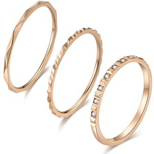 3PCS Women Stackable Ring Stainless Steel Cubic Zirconia Eternity Thin Stacking