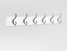 Threshold 27" Scroll 6 Hook Coat Hat Rack Rail Elegant - White/Satin Nickel New