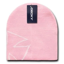 Pink White Chopper Maltese Beanie Knit Cap Skully Hat Winter Iron Cross Biker