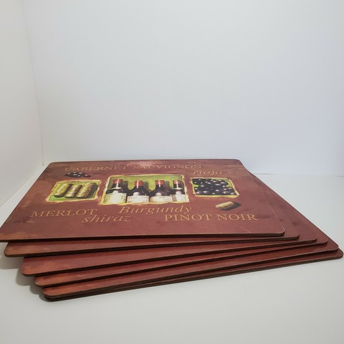 Wine Themed Cork Placemats, Merlot Colored with Wine Bottle Design, Set of 6 - Picture 2 of 6