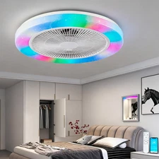 Low Profile Ceiling Fan with Light,RGB Dimmable LED Enclosed Ceiling Fans