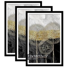 12x18 Picture Frame Set of 3, Display Poster 11x17 with Mat or 12 x 18 Withou...