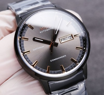 Mido Commander Datoday Auto 42mm Grey Dial PVD Day-Date NEU Full Set 80h