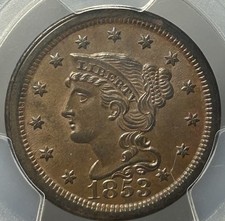 1853 Braided Hair Large Cent - PCGS MS-63 CAC