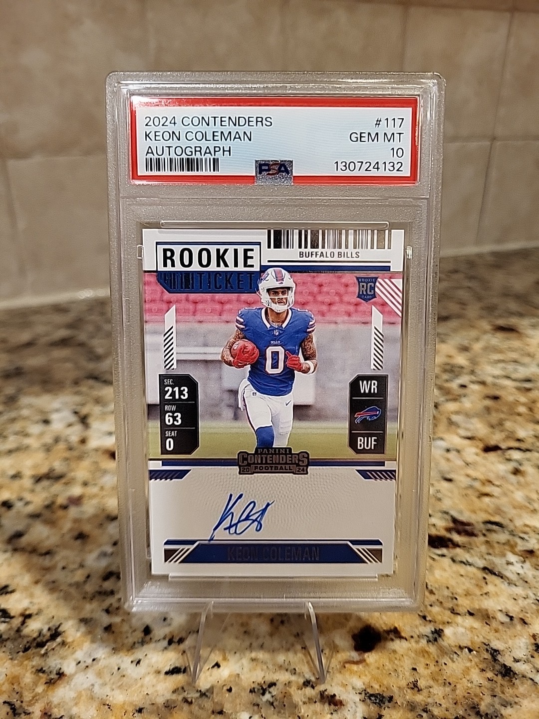 Keon Coleman PSA 10 2024 Panini Contenders Rookie Ticket On Card Auto RC #117