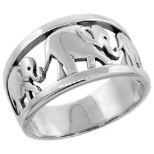 925 Sterling Silver Flat Elephant Relief Ring for Women 7/16 Inch 11mm Wide