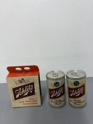 Vtg 1961 SCHLITZ  Beer Salt & Pepper Shakers Cans in Case - SCHLITZ Brewing Co.