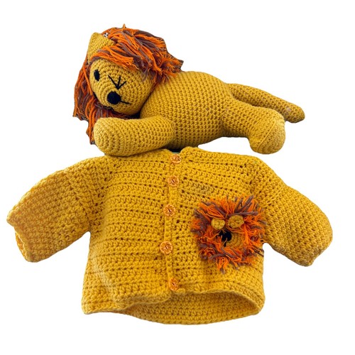 Set maglione bambino all'uncinetto abbinato imbottito leone amigurumi Giappone vintage MCM LEGGI - Foto 2 di 15