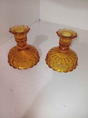 Fenton COLONIAL AMBER THUMBPRINT Candlestick **1941-1969 **Very Nice