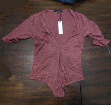 NWT Olivaceous S Ribbed Knit Thong Bodysuit Brown 125322