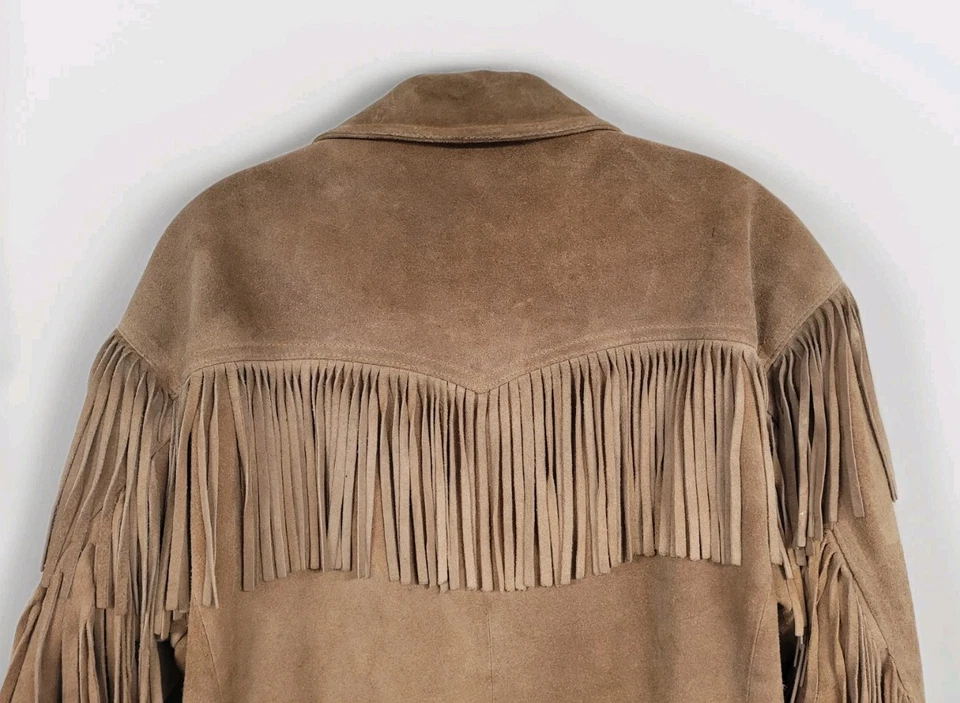 MENS VINTAGE BERMANS LEATHER SUEDE FRINGE JACKET WESTERN HIPPIE SIZE 38 - Image 4 of 4