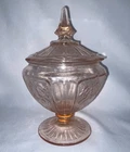 Anchor Hocking Depression Glass Mayfair Open Rose Pink Footed Covered Candy Dish