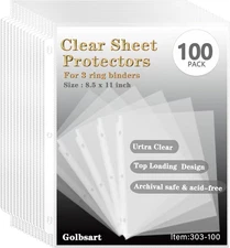 Sheet Protectors 8.5 X11 Inch, 100 Pack Page Protectors for 3 Ring Binder, Top L