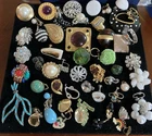 Lot Of 48 Vintage Costume Jewelry Single Only Clip Earrings Craft Some Signed