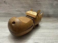 Zoo Line 1959 Teak Hippopotamus Danish Figural Trinket Box Hippo 6.5” Wood