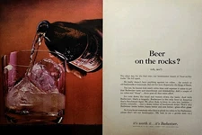 1965 Budweiser Print Ad - Beer on the Rocks? Oh, No! Don't Tell Our Brewmaster!