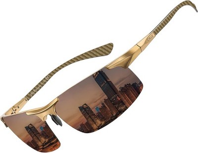 DUCO Herren Sonnenbrille Polarisiert Metallrahmen Kohlefaser UV400 CAT3