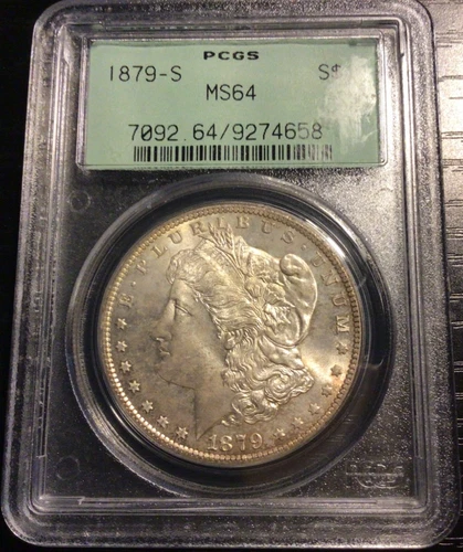 1879-S Morgan Silver Dollar PCGS MS64. Old Green Holder. Strong, Toning!