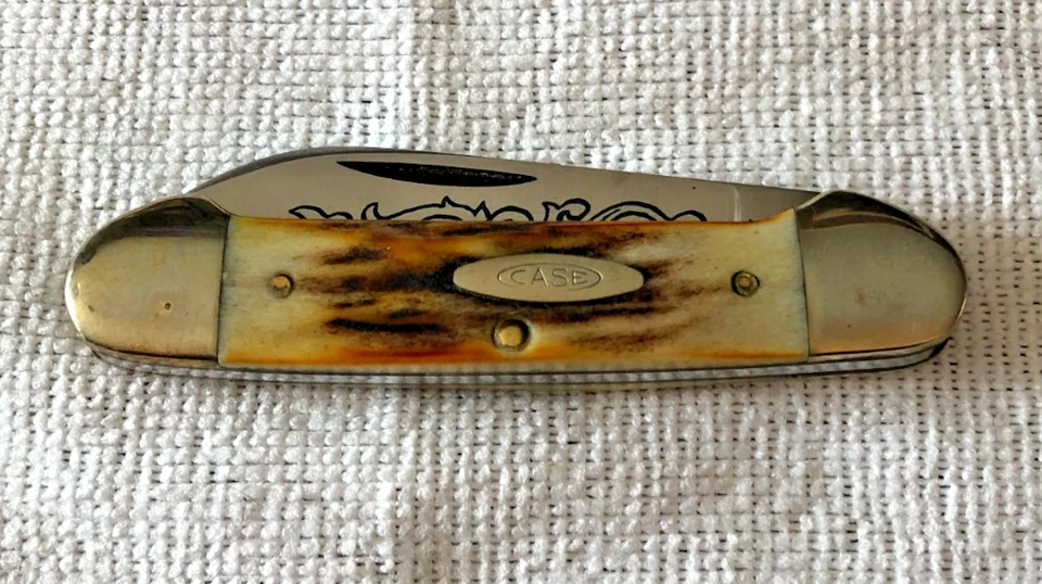 Case Blue Scroll Stag Knife 52131 SSP 3-Dot 1977 Canoe - Image 2 of 4