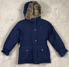 Lands End Girls Coat Large 6X - 7 Expedition Down Parka Hood Grow Along Sherpa