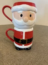 Macy's Christmas Santa Stacking Coffee Mugs Holiday Lane 2pc set