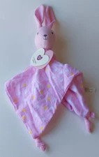 Parents Choice PINK Polka Dot Muslin Bunny Rabbit Lovey Security Blanket Rattle 