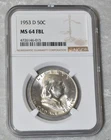1953 D FRANKLIN HALF DOLLAR 90% SILVER NGC MS 64 FBL MS64FBL DENVER MINT US COIN