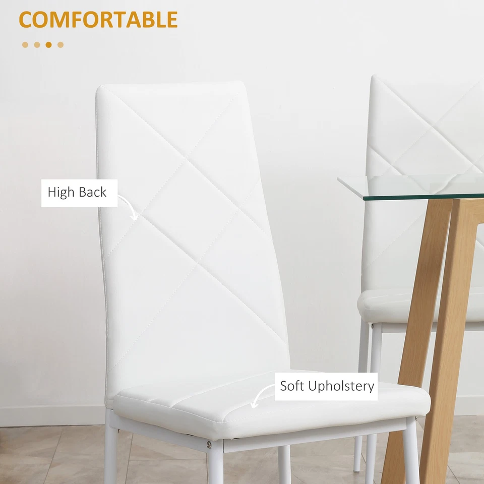 HOMCOM 4-Pieces Dining Chairs, Faux Leather Kitchen Chairs, White - Image 4 of 4