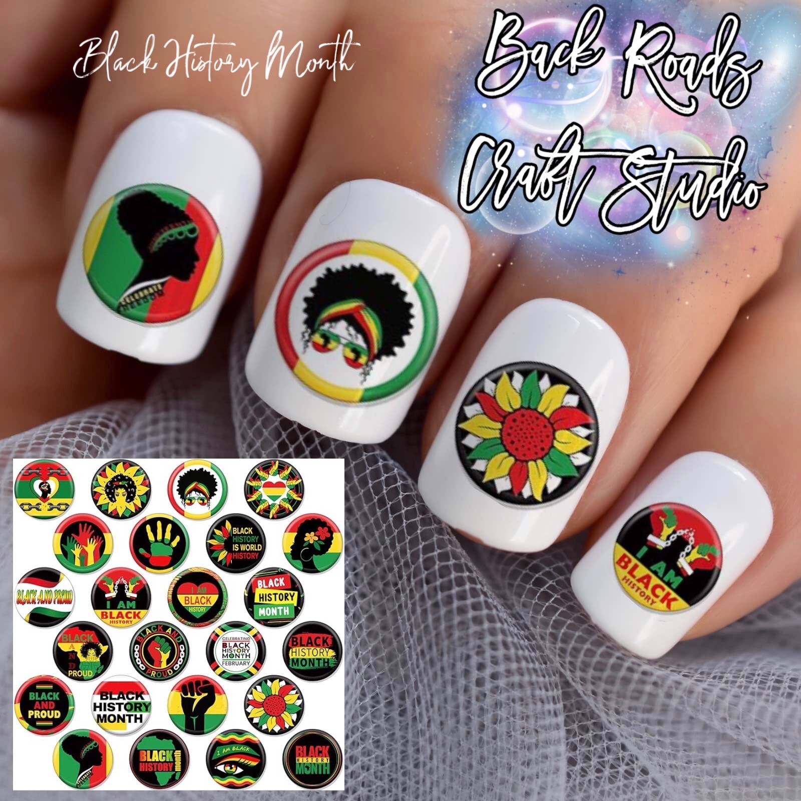 Black History Month Waterslide Nail Art Decals Set Of 50 Instructions & Bonus