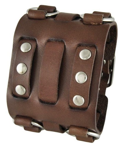 Nemesis Brown Wide Detailed Leather Cuff Band BWB - Picture 2 of 2