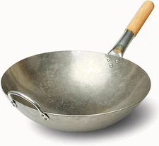 1.8 mm Thickness Heavy Duty Hand Hammered Carbon Steel Wok 14 inch, Round Bottom