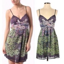 Urban Outfitters Staring at Stars Mini Dress Floral Chiffon Foliage Size 2