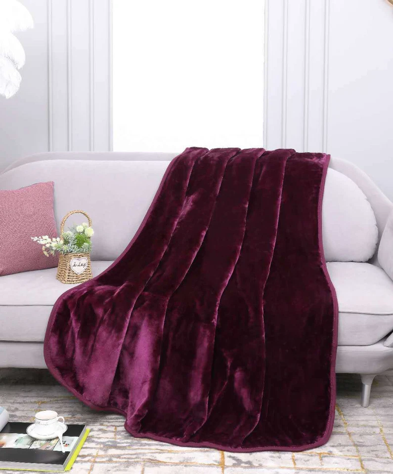Super Soft Faux Fur Mink Throw Large Sofa Blanket Fleece Plain Warm Double King - Image 4 of 4