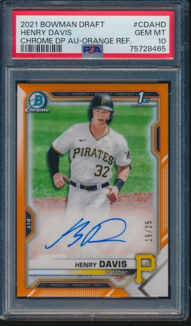 PSA 10 HENRY DAVIS AUTO 1st 2021 Bowman Chrome ORANGE REFRACTOR #/25 RC GEM MINT