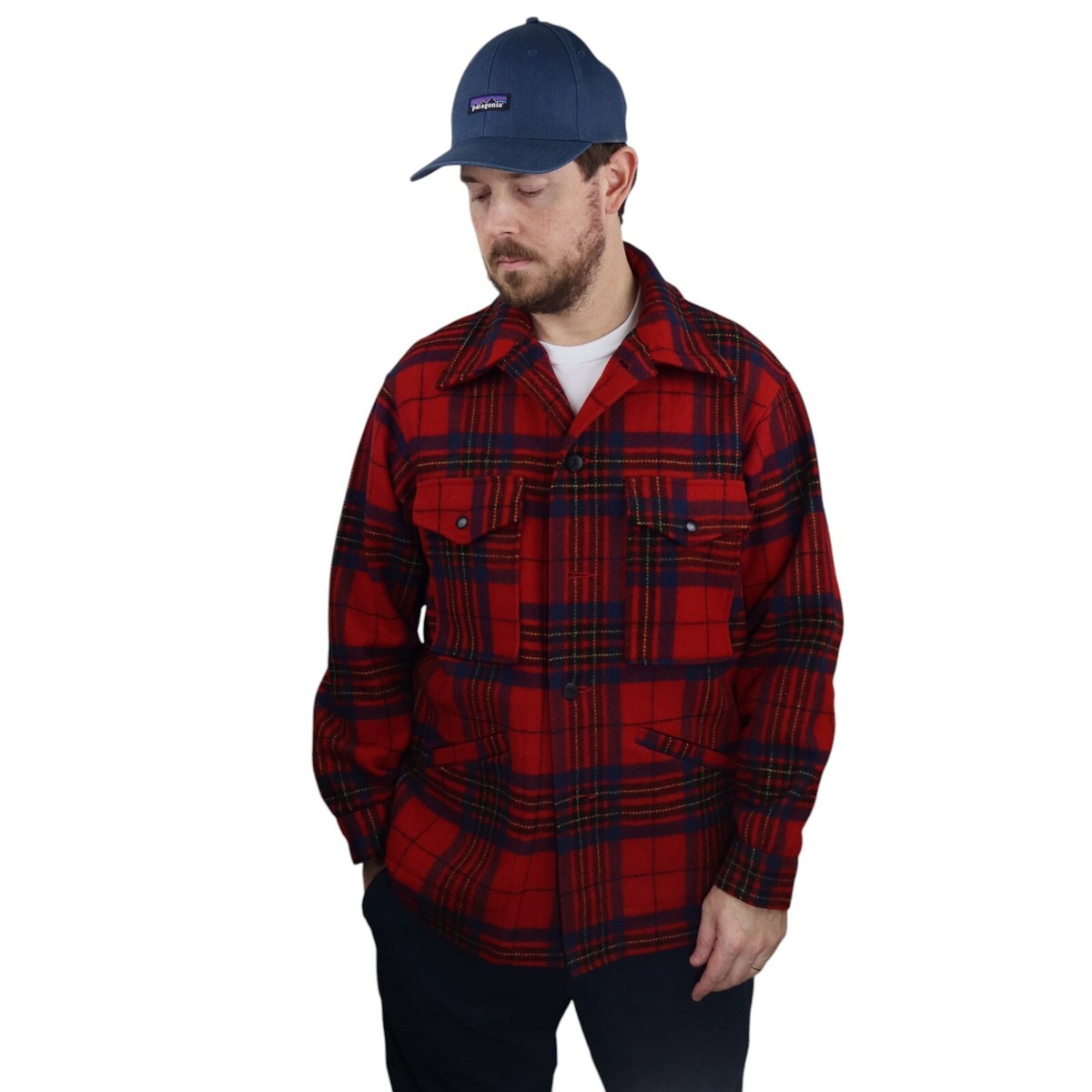 50年代　PENDLETON MACKINAW JACKET Vintage Pendleton Jacket Large Red Wool Quilted Fur Trim