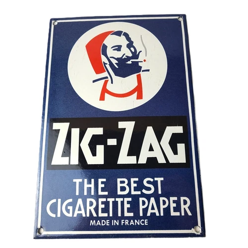 Vintage Zig-Zag Cigarette Papers Sign - Porcelain Tobacco Gas Pump Plate Sign