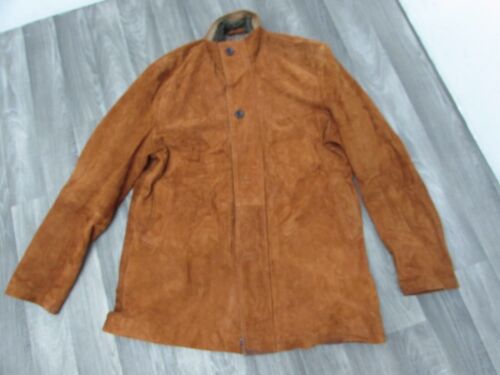 Real Leather Brown Suede Jacket Mens Zip Up Size XL F7