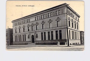 ANTIQUE-POSTCARD-NEBRASKA-OMAHA-PUBLIC-LIBRARY-EXTERIOR-STREET-VIEW-BLACK-AND-WH