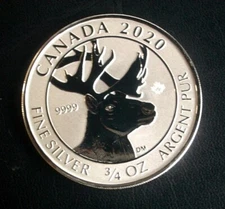 Canada 2020 $2 Woodland Caribou Reverse Proof 3/4 oz Silver Coin