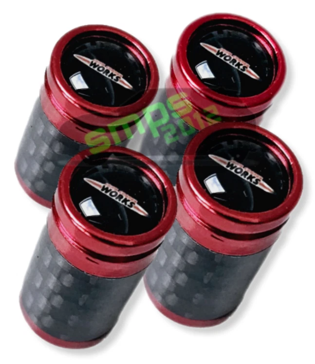Mini Carbon Fibre Dust Valve Caps, John Cooper Works (JCW) - Chrome Red - Image 4 of 4