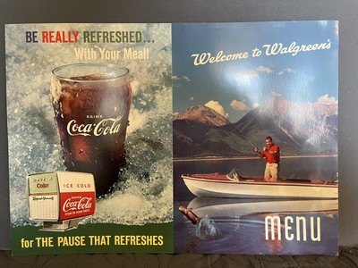 Original Coca-Cola Walgreens full color menu 1959 UNFOLDED Dallas-A-4-59