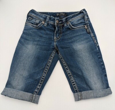 Womens Silver Jeans Shorts Suki Low Rise Denim Cut Off Cuffed