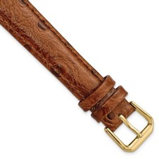 16mm 7.5" Havana Ostrich-Style Grain Leather Gold-tone Buckle Watch Band