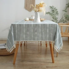 Enova Home Quality Washable Wrinkle Free Cotton Linen Tablecloth with Tassel
