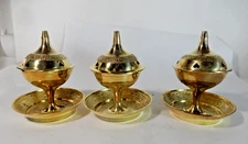 LOT 3 Solid Brass Incense Burners, Resin, Sticks, Ash Tray, India 4 inches