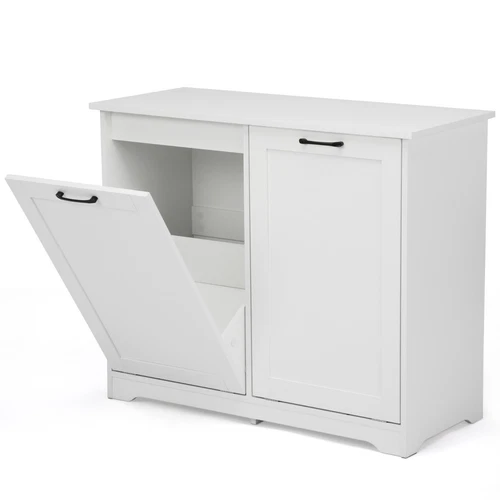 26 Gallon with Deodorizing Function Wood Double Tilt Out Trash Can Cabinet White - Picture 11 of 16