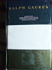 NIP 130 Ralph Lauren Langdon STANDARD Pillow Sham White w Tweed Green Cotton