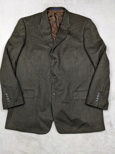 Club Room Macys Mens 48L Brown Herringbone Wool Cashmere Blazer Jacket 3 Button